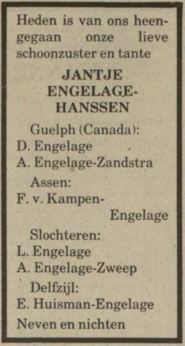 overlijdensadvertentie jantje hanssen - 2 in 1989.